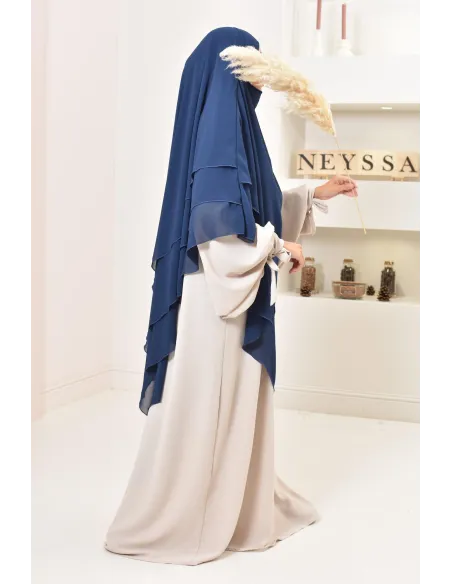 Long khimar 3 voiles en mousseline pour femme musulmane voilée