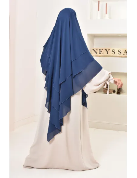 Long khimar 3 voiles en mousseline pour femme musulmane voilée