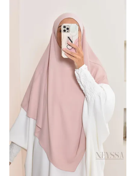 Khimar court à enfiler mousseline, bandeau intégré, tissu fluide