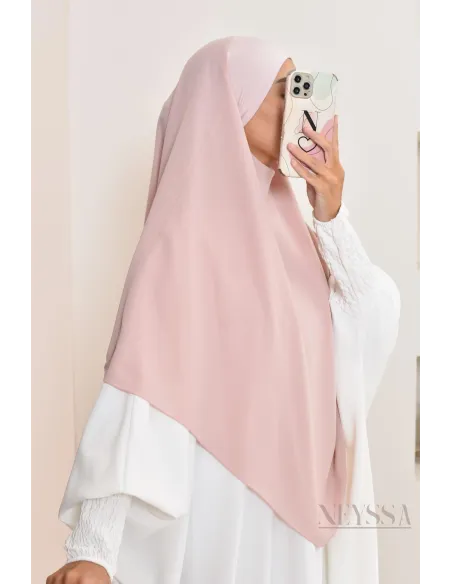 Khimar court à enfiler mousseline, bandeau intégré, tissu fluide