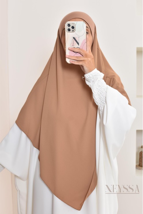 Khimar court à enfiler mousseline, bandeau intégré, tissu fluide