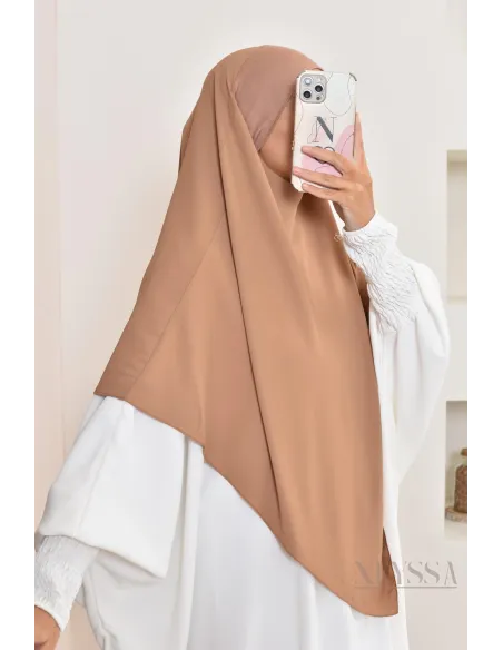 Khimar court à enfiler mousseline, bandeau intégré, tissu fluide