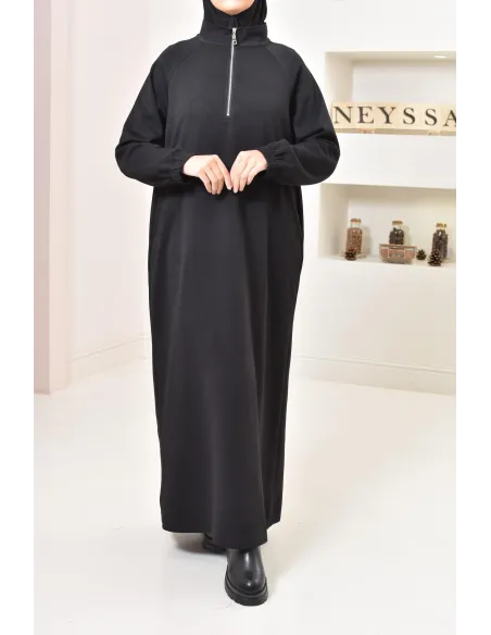 Robe pull zipée longue, style sweat oversize, matière douce, hiver