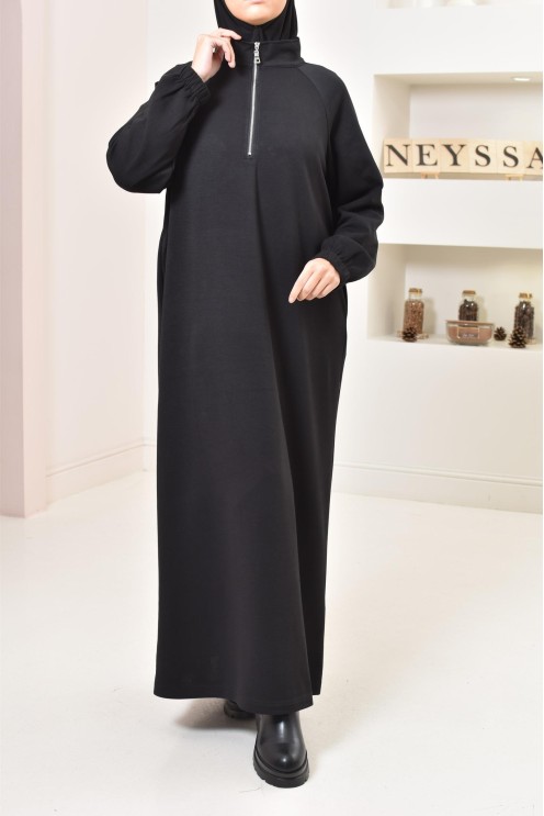 Robe pull zipée longue, style sweat oversize, matière douce, hiver