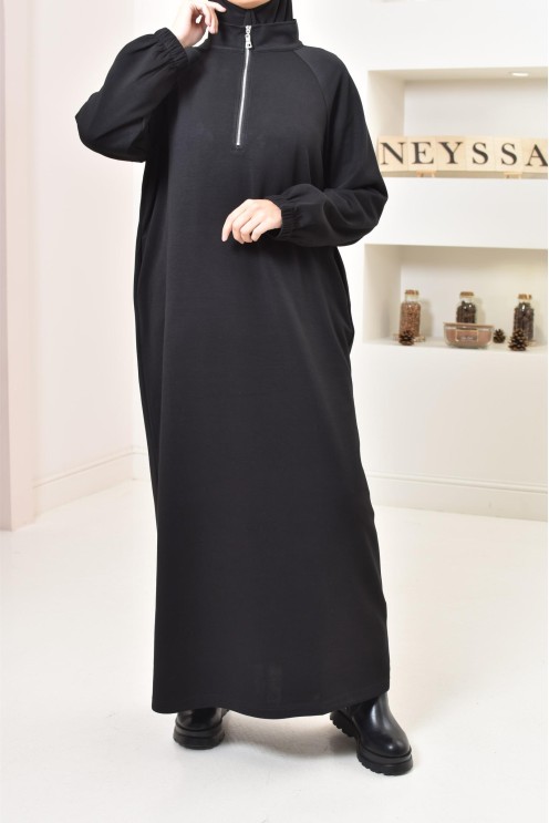 Robe pull zipée longue, style sweat oversize, matière douce, hiver