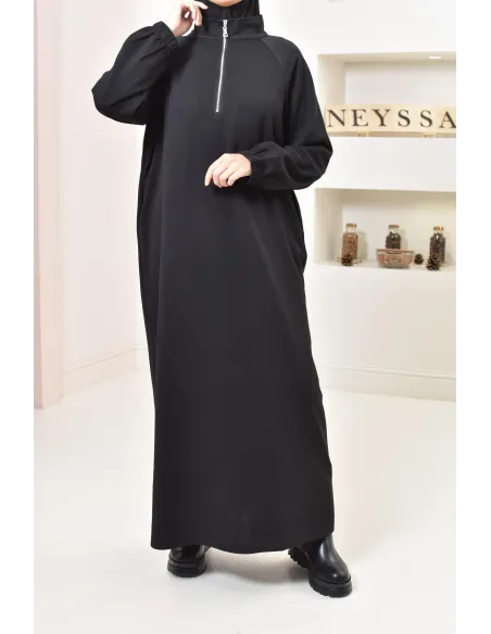 Robe pull zipée longue, style sweat oversize, matière douce, hiver