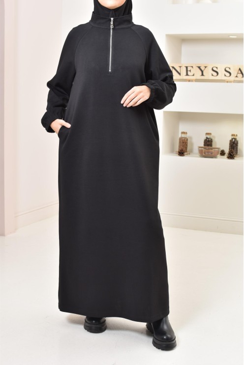 Robe pull zipée longue, style sweat oversize, matière douce, hiver