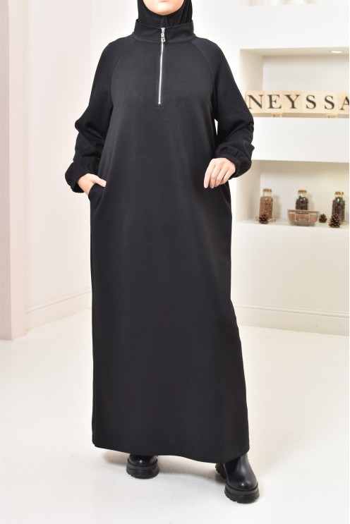 Robe pull zipée longue, style sweat oversize, matière douce, hiver