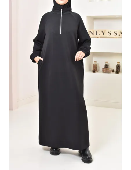 Robe pull zipée longue, style sweat oversize, matière douce, hiver