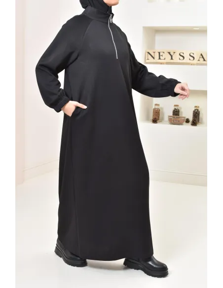 Robe pull zipée longue, style sweat oversize, matière douce, hiver