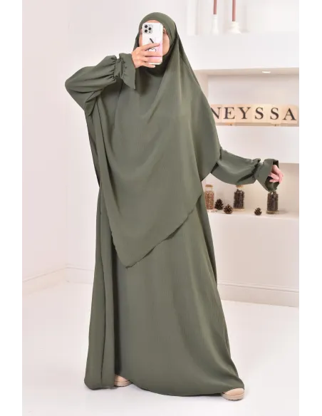 Jazz silk abaya khimar set, loose-fitting, flowing legal garment