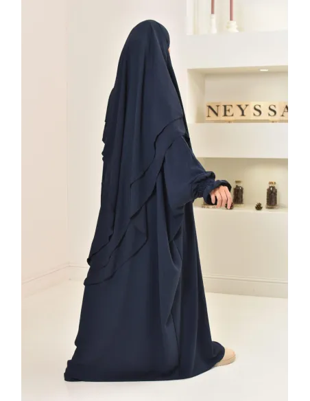 Ensemble abaya et khimar 2 voiles assorti en Jazz, tenue légiférée pour la femme musulmane
