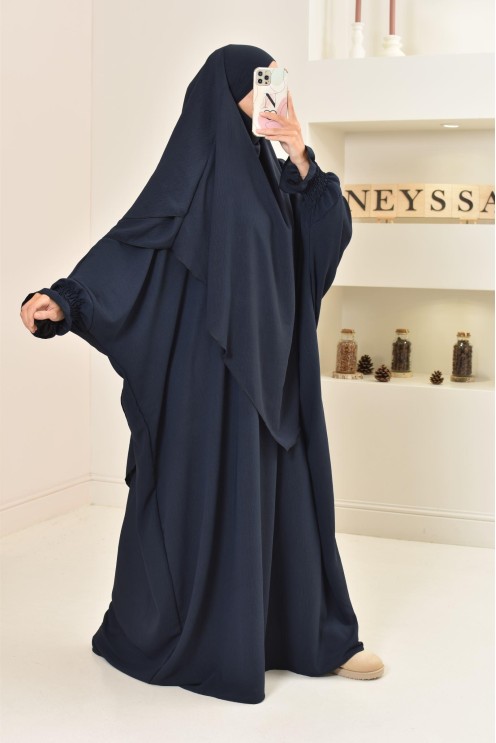 Ensemble abaya et khimar 2 voiles assorti en Jazz, tenue légiférée pour la femme musulmane