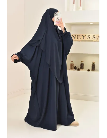Ensemble abaya et khimar 2 voiles assorti en Jazz, tenue légiférée pour la femme musulmane