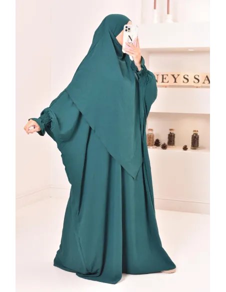Ensemble abaya et khimar 2 voiles assorti en Jazz, tenue légiférée pour la femme musulmane
