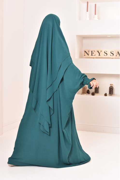 Ensemble abaya et khimar 2 voiles assorti en Jazz, tenue légiférée pour la femme musulmane