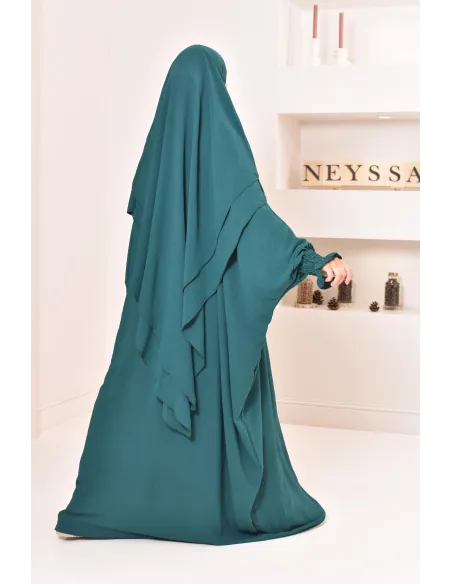 Ensemble abaya et khimar 2 voiles assorti en Jazz, tenue légiférée pour la femme musulmane