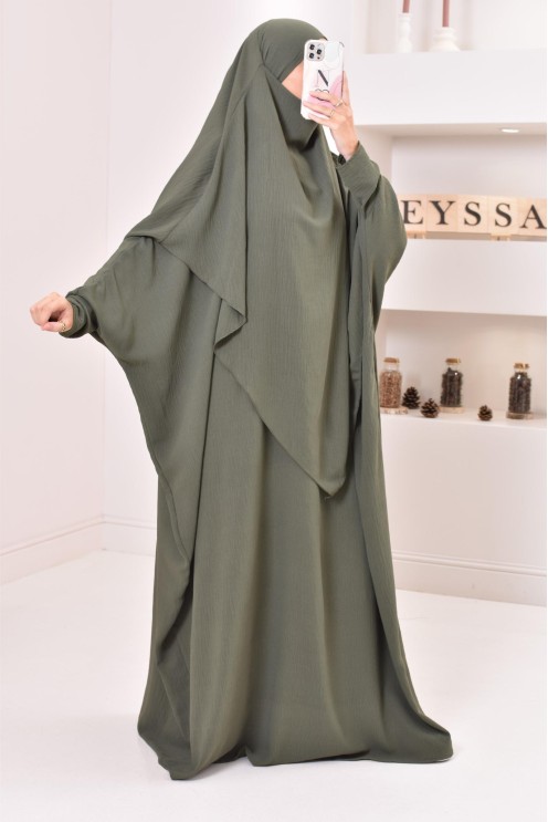 Ensemble abaya et khimar avec hijab intégré pas cher soie de jazz