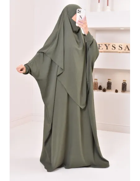 Ensemble abaya et khimar avec hijab intégré pas cher soie de jazz