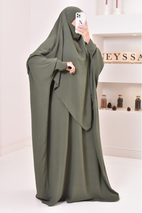Ensemble abaya et khimar avec hijab intégré pas cher soie de jazz