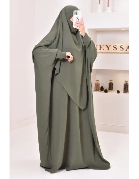 Ensemble abaya et khimar avec hijab intégré pas cher soie de jazz