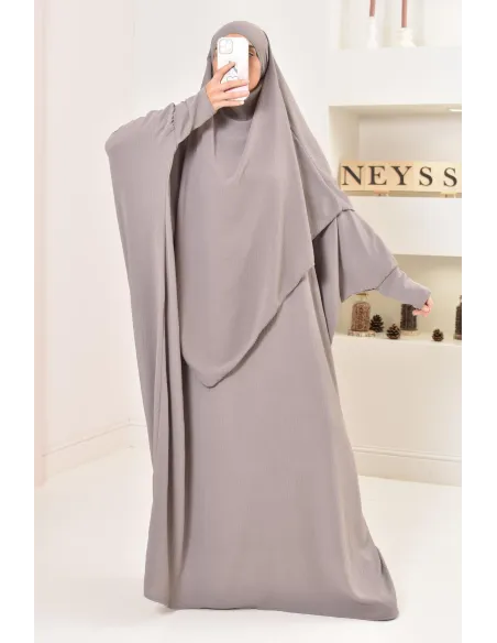 Ensemble abaya et khimar avec hijab intégré pas cher soie de jazz