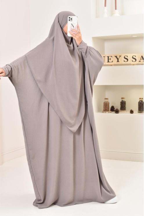 Ensemble abaya et khimar avec hijab intégré pas cher soie de jazz