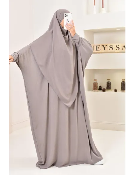 Ensemble abaya et khimar avec hijab intégré pas cher soie de jazz