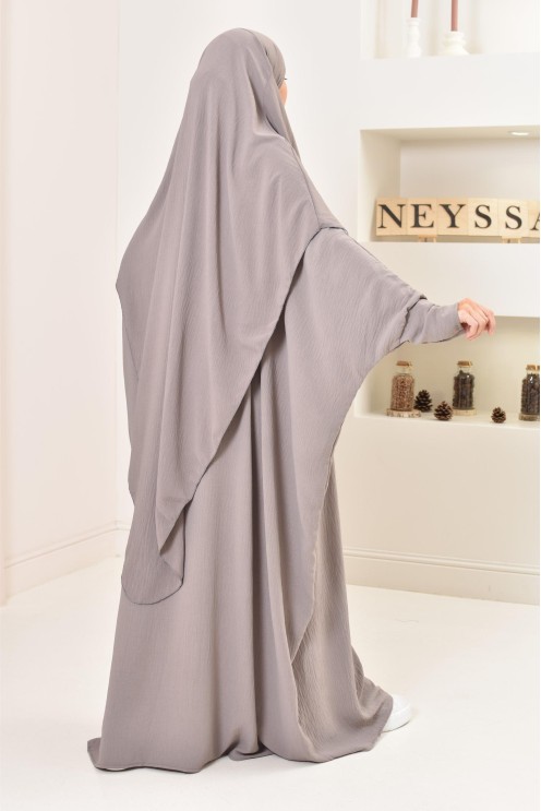 Ensemble abaya et khimar avec hijab intégré pas cher soie de jazz