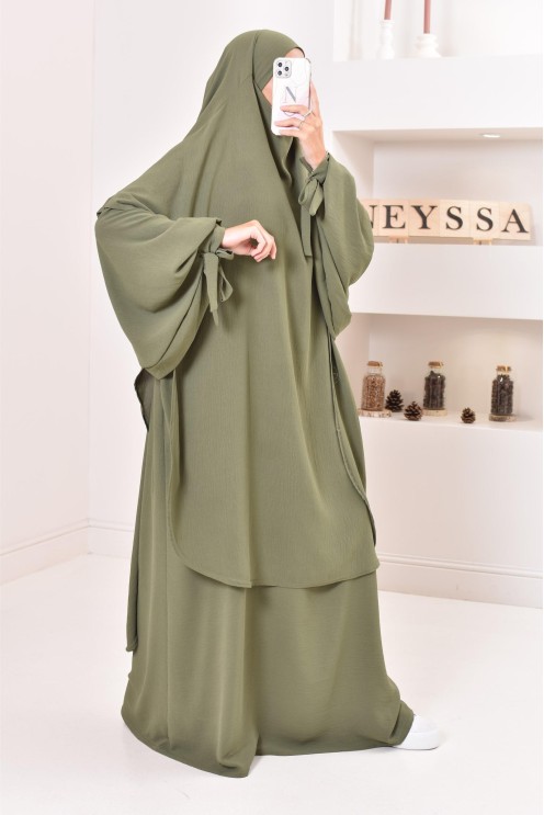 Ensemble abaya khimar extra long soie de Jazz, légiféré, made in france