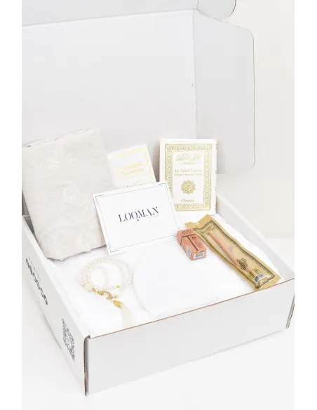 Männerbox Omra Hajj, ideal als Geschenk,Ihram Outfit Box, Premium Qamis, Gebetsteppich