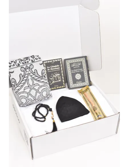 Coffret homme Omra Hajj box tenue Ihram, Qamis prémium tapis de prière