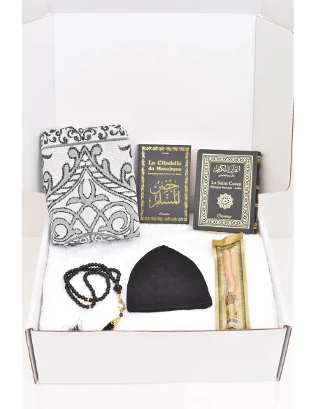 Coffret homme Omra Hajj box tenue Ihram, Qamis prémium tapis de prière