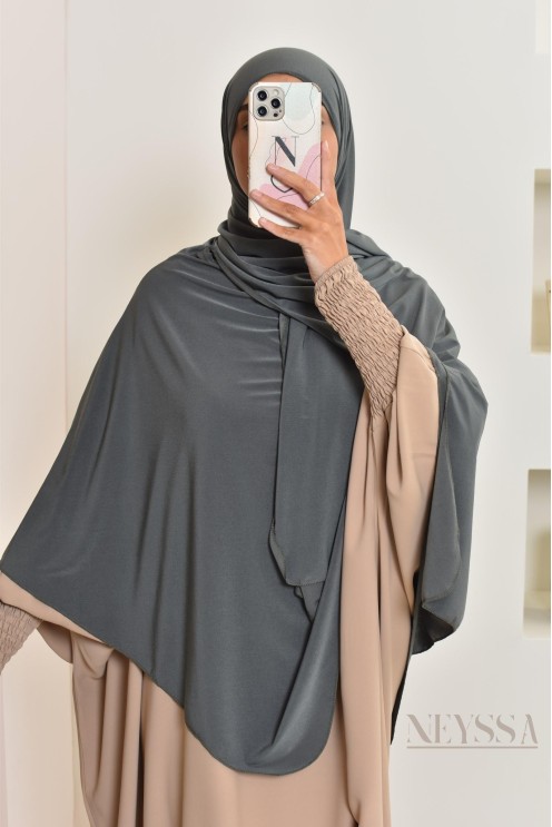 hijab Khimar jersey premium 2 en 1 modèle court, facile à enfiler, modest fashion