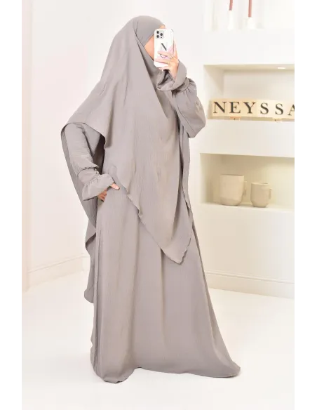 Ensemble abaya khimar soie de Jazz, tenue légiférée ample et fluide