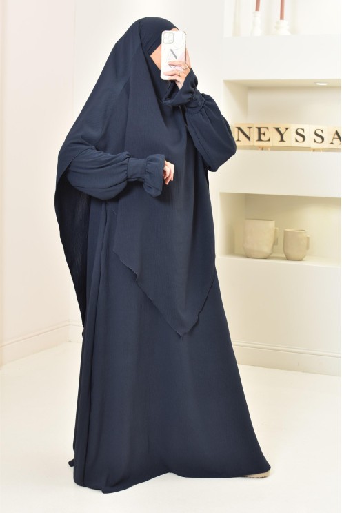 Jazz silk abaya khimar set, loose-fitting, flowing legal garment