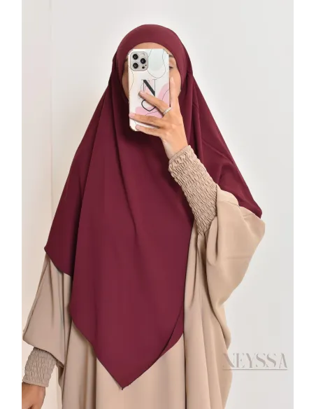 Khimar court à enfiler mousseline, bandeau intégré, tissu fluide