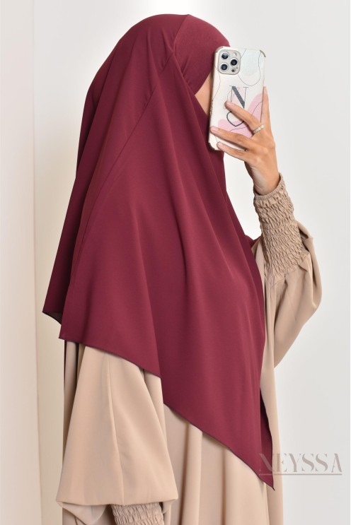 Khimar court à enfiler mousseline, bandeau intégré, tissu fluide