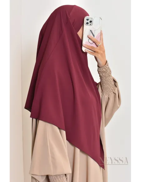 Khimar court à enfiler mousseline, bandeau intégré, tissu fluide