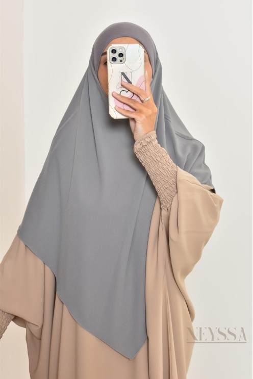 Khimar court à enfiler mousseline, bandeau intégré, tissu fluide