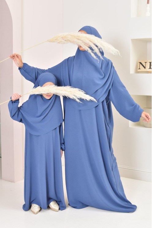 ensemble abaya khimar enfant, soie de jazz, robe de prière petite fille