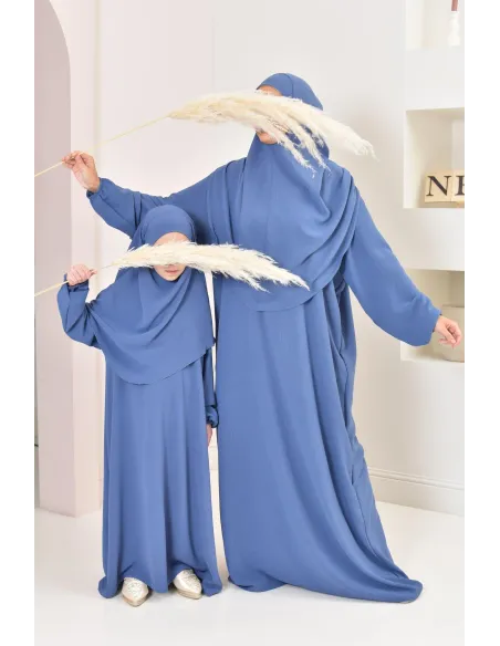 ensemble abaya khimar enfant, soie de jazz, robe de prière petite fille