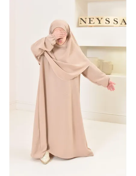 ensemble abaya khimar enfant, soie de jazz, robe de prière petite fille