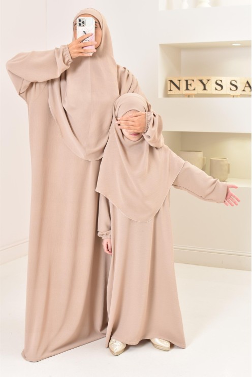 ensemble abaya khimar enfant, soie de jazz, robe de prière petite fille