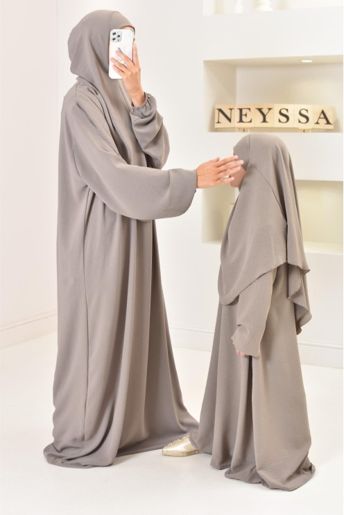 ensemble abaya khimar enfant, soie de jazz, robe de prière petite fille