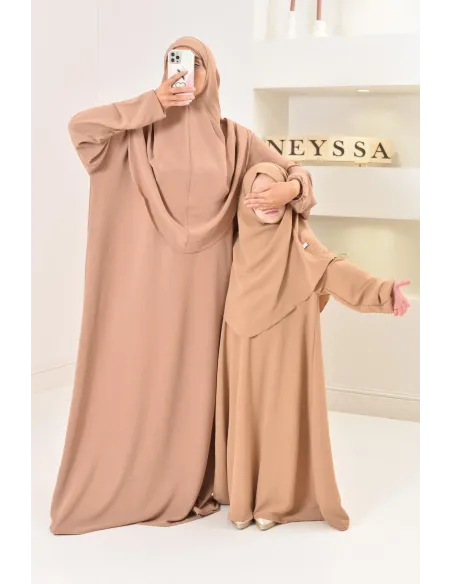 ensemble abaya khimar enfant, soie de jazz, robe de prière petite fille