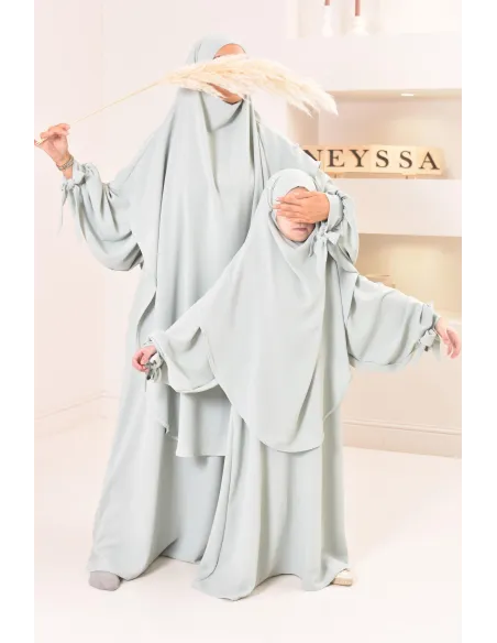Ensemble abaya khimar mère ou fille, tenue de prière assortie, tissu jazz