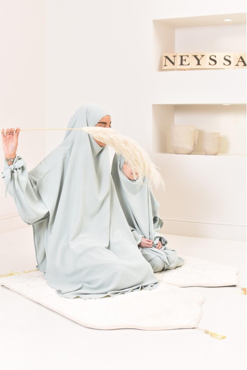 Ensemble abaya khimar mère ou fille, tenue de prière assortie, tissu jazz