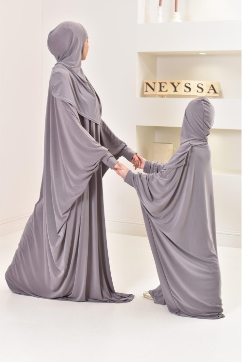 Abaya de prière hijab intégré jersey premium mère ou fille Neyssa shop