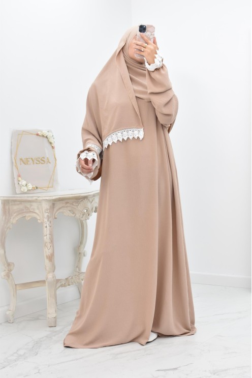 Combo robe abaya de prière mère/ fille avec détails de dentelle ramadan et Aid